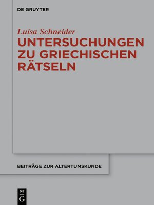 cover image of Untersuchungen zu antiken griechischen Rätseln